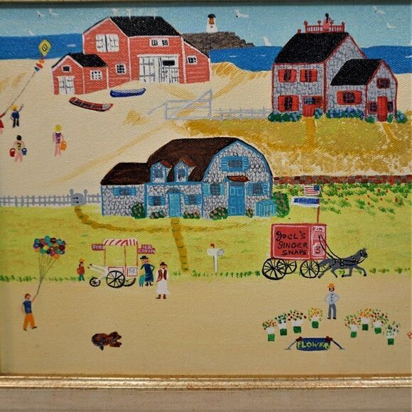 Primitive Americana Vintage Art Naif Folk Art BHC Signed Canvas Painting Naive - Picture 2 of 10